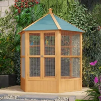 PawHut Large Wooden Bird Cage, Outdoor Aviary with Covered Roof, Spacious Flight Cage for Birds, Secure and Aesthetic(m-6)