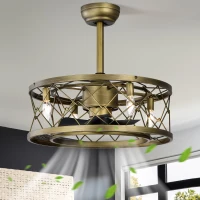 20" Low Profile Enclosed Bladeless Ceiling Fan with Lights, Reversible Motor, Remote Control, and Adjustable Downrod for Bedroom, Antique brown(m-1)