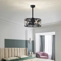 20'' Industrial Ceiling Fan with Remote Control, 5 ABS Blades, Reversible Motor, and Adjustable Down Rods, Matte Black(m-8)