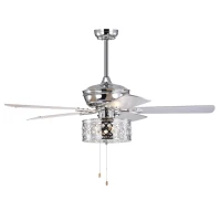 52'' Ceiling Fan with 5 Reversible Blades, Quiet 3-Speed Motor, Dual Mount Compatible, Pull Chain Control, Chrome(m-2)