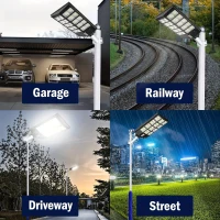 Solar Street Lights Outdoor with 800pcs Super Bright LED Beads, Dusk to Dawn Motion Sensor Security Flood Lights for Parking Lot, Basketball Court, Playground, Black+Blue(m-5)