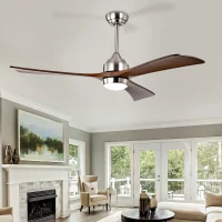 52" Ceiling Fan with Lights and Remote Control, Quiet DC Motor, 3 Wood Blades, 6 Speed Levels, Reversible for Indoor and Outdoor Use, Nickel(m-1)