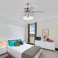 52-Inch Farmhouse Ceiling Fan with Light Kit and Remote, 5-Blade Reversible Motor, Dual Finish Blades, and Adjustable Mount, Chrome(m-8)