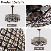 30-Inch Rustic Brown and Crystal Flower Lighted Ceiling Fan with Remote Control, 6 Wind Speeds, Reversible Motor, and Silent Operation for Bedroom, Dining Room, Living Room, Kitchen, Farmhouse, Rustic Brown(m-10)