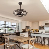 Modern Enclosed Ceiling Fan with Remote Control, Bladeless Design, 3 Speeds, Reversible Direction, and Timer, Includes 2 Down Rods and Lamp Shade, Matte Black(m-9)