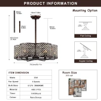 30-Inch Rustic Brown and Crystal Flower Lighted Ceiling Fan with Remote Control, 6 Wind Speeds, Reversible Motor, and Silent Operation for Bedroom, Dining Room, Living Room, Kitchen, Farmhouse, Rustic Brown(m-3)