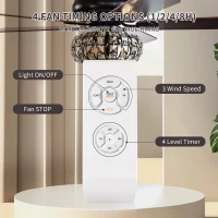 52'' Crystal Shade Ceiling Fan Lamp with Remote Control, 3 Speed, 5 Reversible Blades, Dual Mount Compatible, for Living Room, Dining Room, Bedroom, Matte Black(m-7)
