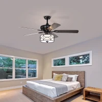 52 Inch Modern Ceiling Fan with Dual Finish Reversible Blades, Remote Control, Quiet Reversible Motor, and Dual Mount Compatibility, Matte Black(m-9)
