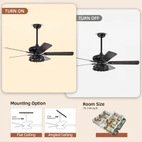 52" Farmhouse Ceiling Fan with Remote, Dual Finish Blades, Industrial Fandelier, 3-Speeds, Reversible Direction, for Living Room, Bedroom, Patio, Matte Black(m-7)