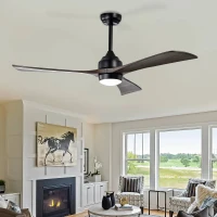 52" Ceiling Fan with Lights and Remote Control, Quiet DC Motor, 3 Blades, 6 Speed Levels, Reversible, for Indoor Patio, Living Room, Bedroom, Office, Matte Black(m-8)