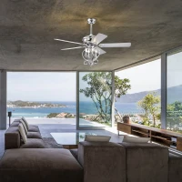 52" Ceiling Fan with 4 Lights and 5 Wood Blades, AC Motor, Remote Control, Reversible Airflow, 3-Speed, Adjustable Height, Traditional Design, Silver(m-10)