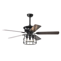 52'' Farmhouse Ceiling Fan with Lights, Industrial Cage Design, Remote Control, Reversible AC Motor for Indoor/Outdoor Use, 3-Speed Settings, Matte Black(m-2)