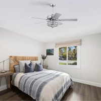 52'' Crystal Shade Ceiling Fan Lamp with Remote Control, 3 Speed, 5 Reversible Blades, Dual Mount Compatible, for Living Room, Dining Room, Bedroom, Chrome(m-10)