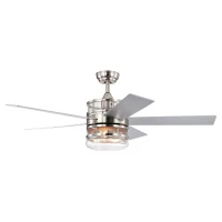 52-Inch Ceiling Fan with 5 Reversible Plywood Blades, Dual Lamp Shade, Remote Control, and Quiet Motor, Nickel(m-2)