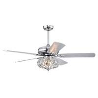 52'' Crystal Shade Ceiling Fan Lamp with Remote Control, 3 Speed, 5 Reversible Blades, Dual Mount Compatible, for Living Room, Dining Room, Bedroom, Chrome(m-2)
