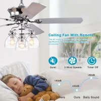 52-Inch Farmhouse Ceiling Fan with Light Kit and Remote, 5-Blade Reversible Motor, Dual Finish Blades, and Adjustable Mount, Chrome(m-6)