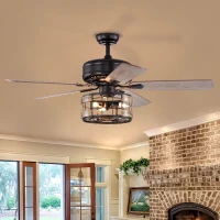 Farmhouse Industrial 52-Inch Ceiling Fan with Remote Control, Dual Finish Blades, and Reversible Motor for Bedroom, Living Room, Dining Room, Matte Black(m-1)