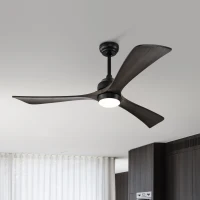 52" Ceiling Fan with Lights and Remote Control, Quiet DC Motor, 3 Blades, 6 Speed Levels, Reversible, for Indoor Patio, Living Room, Bedroom, Office, Matte Black(m-1)