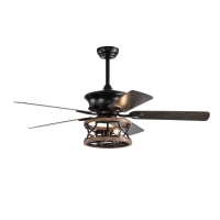 52 Inch Farmhouse Ceiling Fan with Lights and Remote, 3-Speed Reversible Motor, Caged Light Fixture, Intelligent Timing, Quiet Operation, Matt Black(m-2)