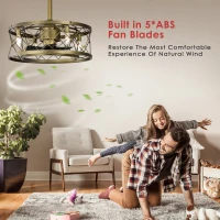 20" Low Profile Enclosed Bladeless Ceiling Fan with Lights, Reversible Motor, Remote Control, and Adjustable Downrod for Bedroom, Antique brown(m-5)