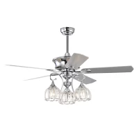 52'' Crystal Ceiling Fan Lamp with with 3-Light Crystal Chandelier, Remote Control, 3 Speed, 5 Reversible Blades, Dual Mount Compatible, for Living Room, Chrome(m-2)