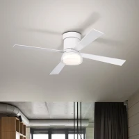 48" Fandelier Ceiling Fan with Lights and Remote, Low Profile Flush Mount, 3000K-6500K Dimmable LED, 6 Speed Settings, Dual Finish Blades, Matte White(m-1)