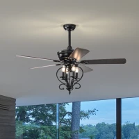 52" Farmhouse Ceiling Fan with 4 Lights and 5 Wood Blades, AC Motor, Remote Control, Reversible Airflow, 3-Speed, Adjustable Height, Traditional Design, Matte Black(m-8)