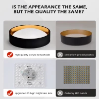 16.93" Flush Mount Ceiling Light with 5 CCT Selectable, 24W Dimmable LED Fixture, 2400 Lumen, Ideal for Bedroom, Kitchen, and Bathroom, Black(m-10)