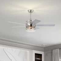 52-Inch Ceiling Fan with 5 Reversible Plywood Blades, Dual Lamp Shade, Remote Control, and Quiet Motor, Nickel(m-8)