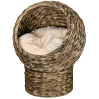 PawHut Handwoven Elevated Cat Bed with Soft Cushion & Egg Chair Shape, Basket Bed Kitty House with Stand, Raised Wicker House for Indoor Cats, 20" H, Gray(m-11)