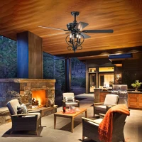 52" Farmhouse Ceiling Fan with 4 Lights and 5 Wood Blades, AC Motor, Remote Control, Reversible Airflow, 3-Speed, Adjustable Height, Traditional Design, Matte Black(m-10)