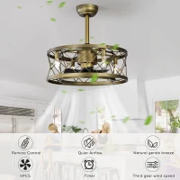 20" Low Profile Enclosed Bladeless Ceiling Fan with Lights, Reversible Motor, Remote Control, and Adjustable Downrod for Bedroom, Antique brown(m-4)