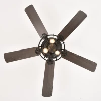 52'' Farmhouse Ceiling Fan with Lights, Industrial Cage Design, Remote Control, Reversible AC Motor for Indoor/Outdoor Use, 3-Speed Settings, Matte Black(m-11)