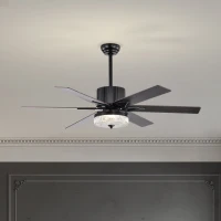 52 Inch Indoor Modern LED Ceiling Fan with Light, Remote Control, Reversible 6 Blades, Quiet Motor, Matte Black(m-1)