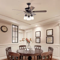 52-Inch Farmhouse Ceiling Fan with Light Kit and Remote, 5-Blade Reversible Motor, Dual Mount Compatible, Matte Black(m-8)