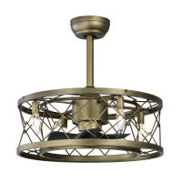 20" Low Profile Enclosed Bladeless Ceiling Fan with Lights, Reversible Motor, Remote Control, and Adjustable Downrod for Bedroom, Antique brown(m-2)