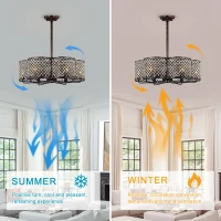 30-Inch Rustic Brown and Crystal Flower Lighted Ceiling Fan with Remote Control, 6 Wind Speeds, Reversible Motor, and Silent Operation for Bedroom, Dining Room, Living Room, Kitchen, Farmhouse, Rustic Brown(m-5)