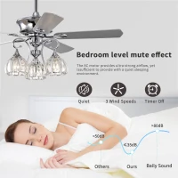 52'' Crystal Ceiling Fan Lamp with with 3-Light Crystal Chandelier, Remote Control, 3 Speed, 5 Reversible Blades, Dual Mount Compatible, for Living Room, Chrome(m-6)