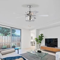 52'' Ceiling Fan with 5 Reversible Blades, Quiet 3-Speed Motor, Dual Mount Compatible, Pull Chain Control, Chrome(m-10)