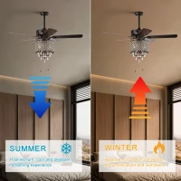 52'' Classical Crystal Ceiling Fan Lamp with 3-Speed, 5 Reversible Blades, Dual Mount Compatible, Quiet Reversible Motor, Flush Mount Ceiling Fan, Rustic Brown(m-4)