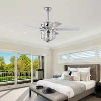 52-Inch Indoor Ceiling Fan with Reversible AC Motor, Pull Chain, Dual Finish Blades, and Dual Mount Compatibility, Chrome(m-10)