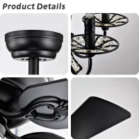 52" Crystal Chandelier Ceiling Fan with Lights and Remote, Modern Dual Finish Reversible Blades, Quiet Reversible Motor, Dual Mount Compatible, Matte Black(m-11)