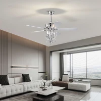 52" Ceiling Fan with 4 Lights and 5 Wood Blades, AC Motor, Remote Control, Reversible Airflow, 3-Speed, Adjustable Height, Traditional Design, Silver(m-9)