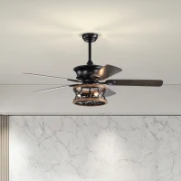 52 Inch Farmhouse Ceiling Fan with Lights and Remote, 3-Speed Reversible Motor, Caged Light Fixture, Intelligent Timing, Quiet Operation, Matt Black(m-1)