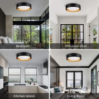 16.93" Flush Mount Ceiling Light with 5 CCT Selectable, 24W Dimmable LED Fixture, 2400 Lumen, Ideal for Bedroom, Kitchen, and Bathroom, Black(m-4)