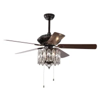 52'' Classical Crystal Ceiling Fan Lamp with 3-Speed, Chandelier Ceiling Fan with 5 Reversible Blades, Dual Mount Compatible, Quiet Reversible Motor, Rustic Brown(m-2)