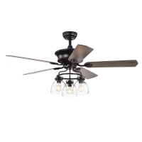 52-Inch Farmhouse Ceiling Fan with Light Kit and Remote, 5-Blade Reversible Motor, Dual Mount Compatible, Matte Black(m-2)