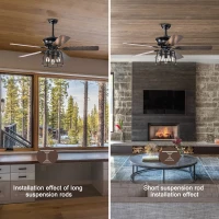 52'' Farmhouse Ceiling Fan with Lights, Industrial Cage Design, Remote Control, Reversible AC Motor for Indoor/Outdoor Use, 3-Speed Settings, Matte Black(m-6)
