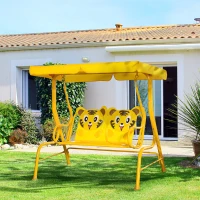 Outsunny 2-Seat Kids Porch Swing Chair, Children Outdoor Patio Furniture Lounge Chair for Garden, with Adjustable Canopy, Seat Belt, Tiger Pattern, for 3-6 Years Old, Yellow(m-8)