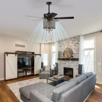52'' Classical Crystal Ceiling Fan Lamp with 3-Speed, 5 Reversible Blades, Dual Mount Compatible, Quiet Reversible Motor, Flush Mount Ceiling Fan, Rustic Brown(m-5)